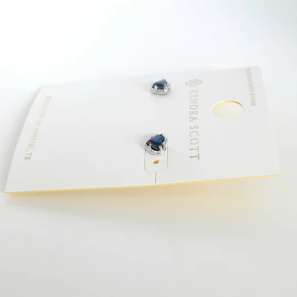 Kendra Scott Anna Heart Stud Earring Navy Iridescent / Silver Rhodium Over Brass - Picture 5 of 6